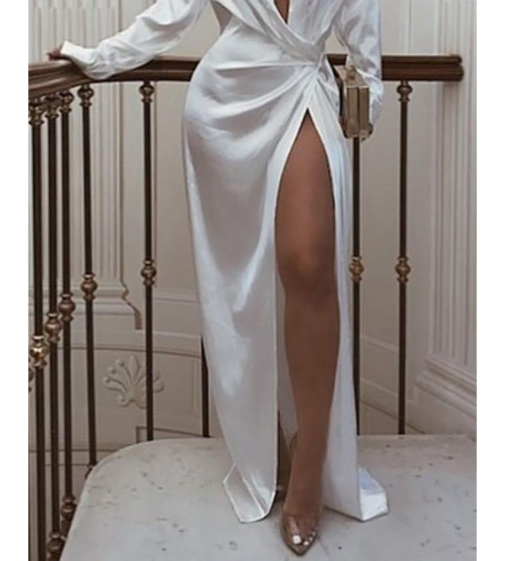 Solid Twisted Design High Slit Maxi Dress