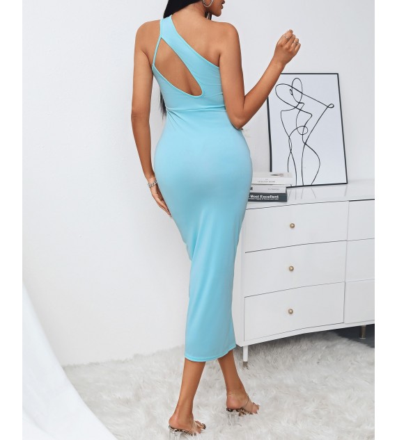 Solid One Shoulder Cutout Bodycon Dress