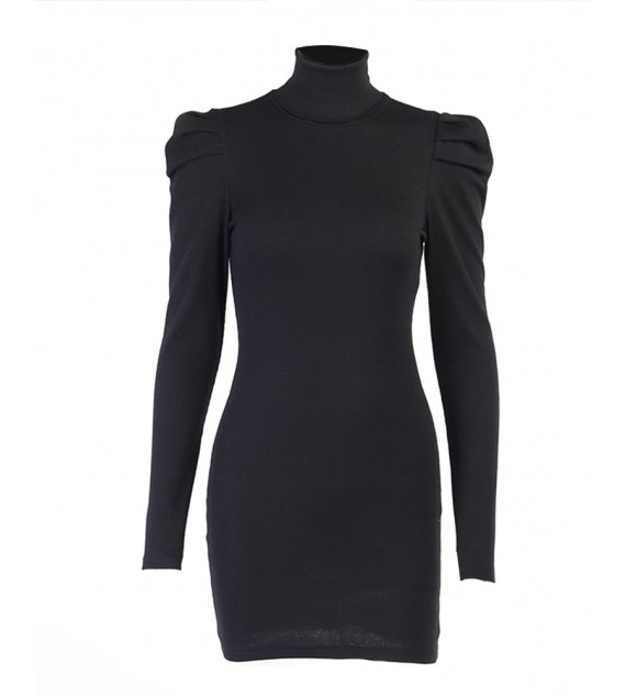 Plain Puff Sleeve Bodycon Women Dress