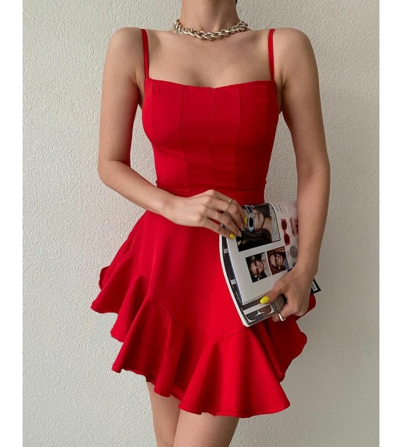 Solid Color Ruffle Hem Cami Dress
