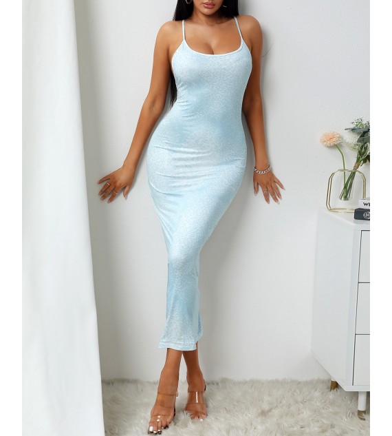 Cheetah Print Crisscross Backless Maxi Dress