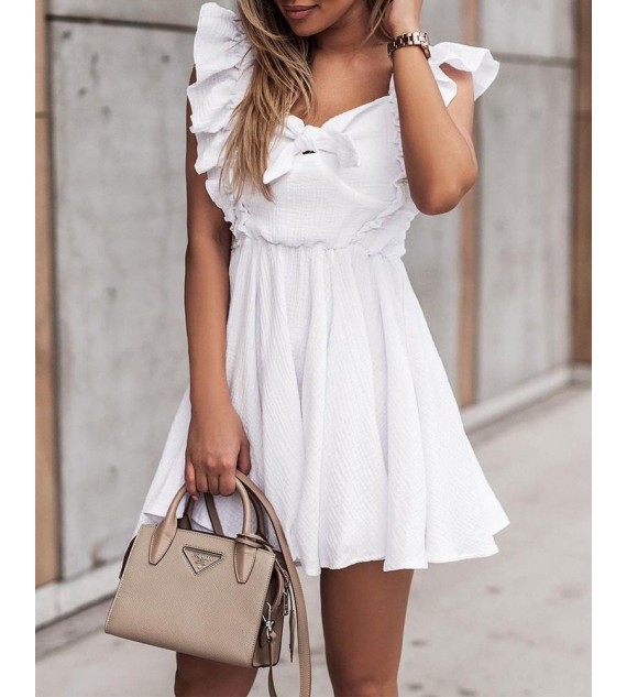 Solid Color Ruffle Hem ny Waist Sleeveless Mini Dress