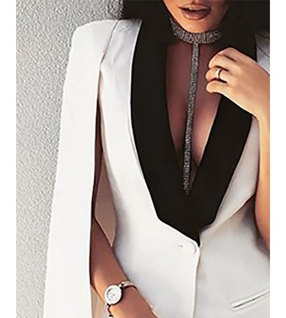 Two Piece Sets Color Cape Blazer Coat & Skirt Set Elegant Work Wear Skirt Set