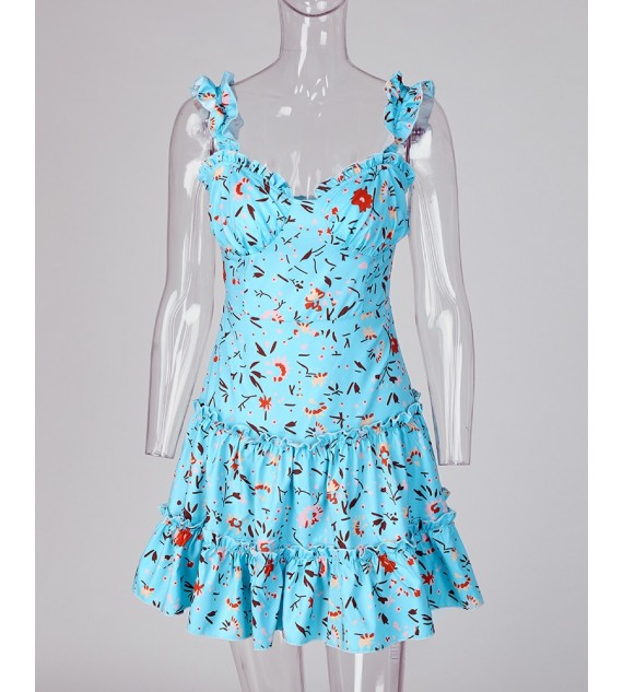 Floral Print Ruffle Trim Dress