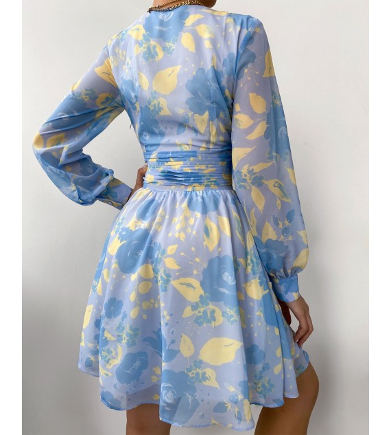 Floral Print V-Neck Long Sleeve Dress