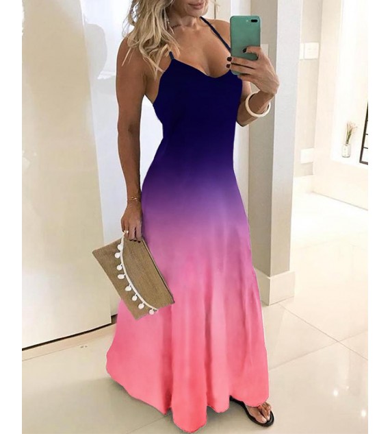 Gradient Color Tie Dye Print Maxi Dress
