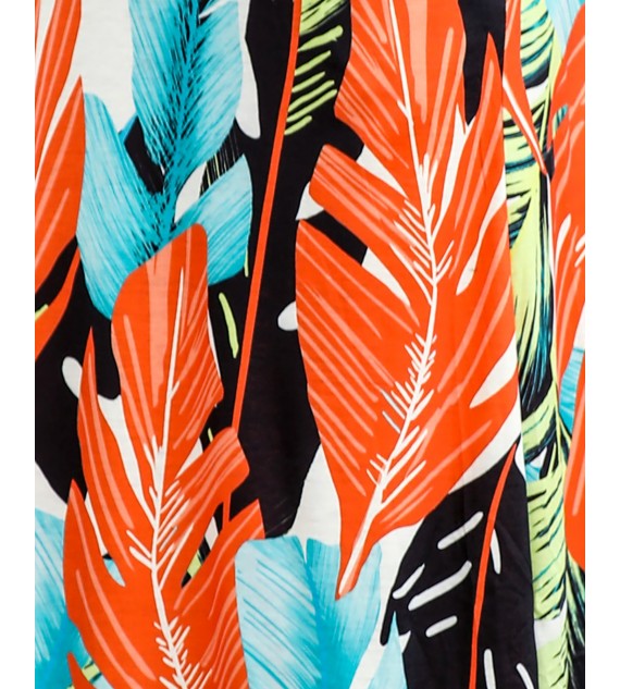 V Neck Dresses Leaf Print Casual Beach Party Swing Dress With Pockets