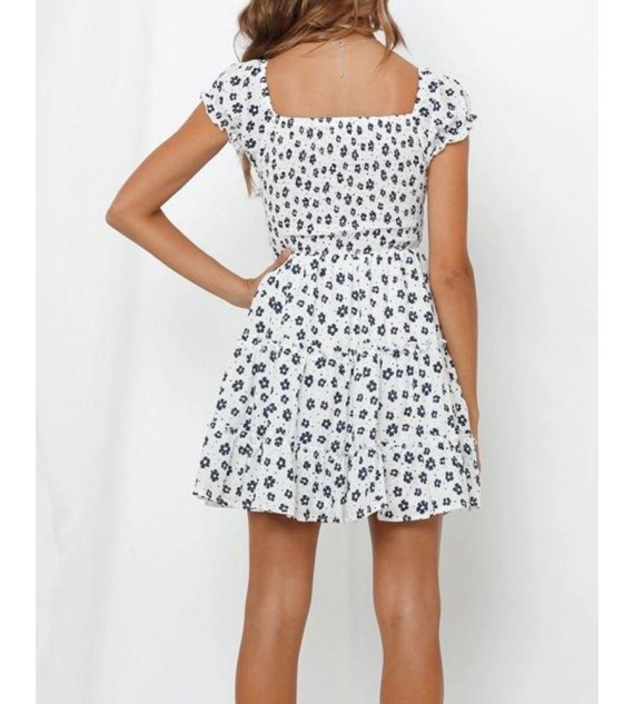 Floral V Neck Fit & Flare Dress