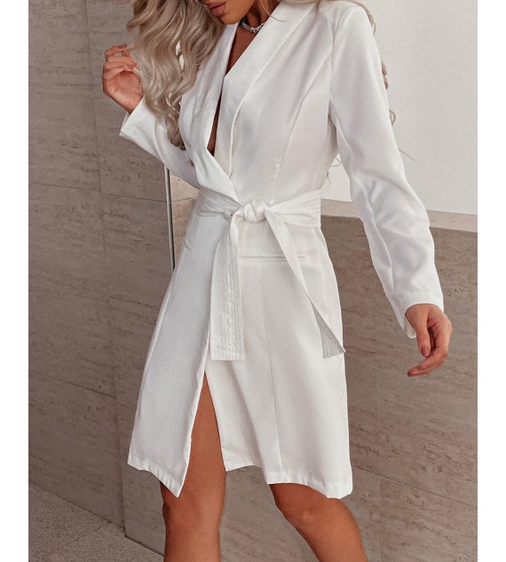 Solid Color Wrap Hem Belted Blazer Dress