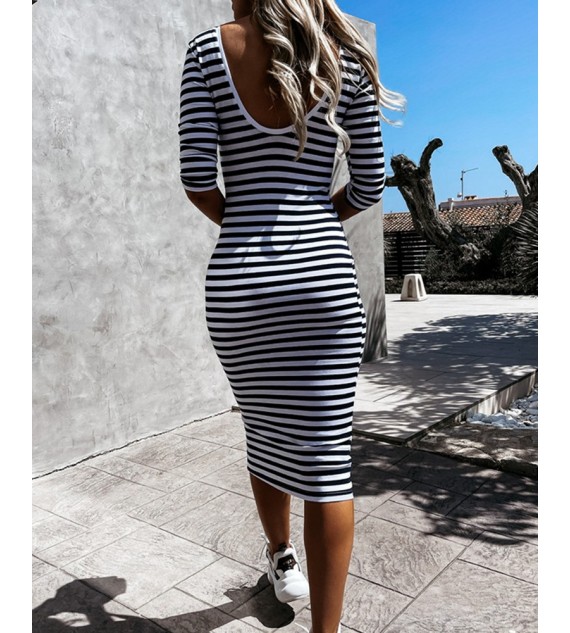 Striped Open Back Sweater Dress