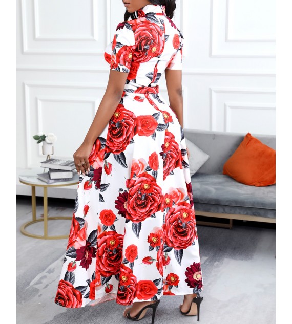 Floral Print Cutout Front Maxi Women Dress