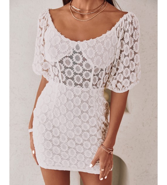 Lace Lantern Sleeve Bodycon Dress