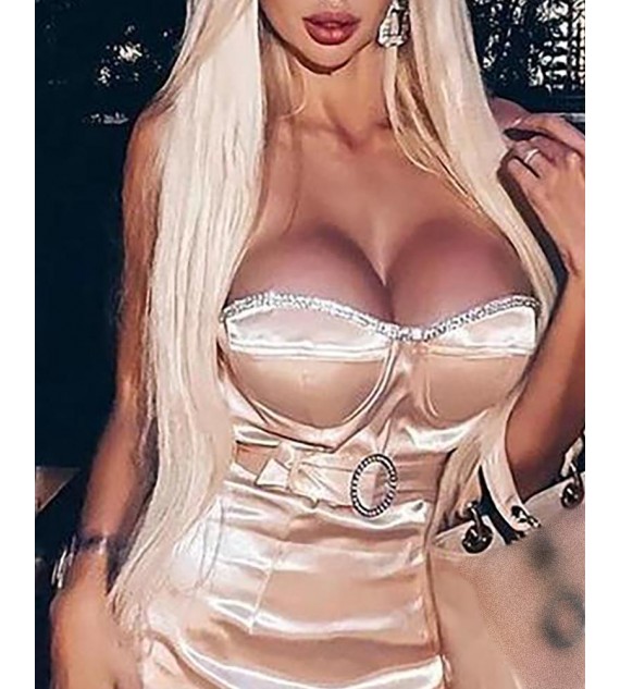 Satin Studded Sleeve Bodycon Dress
