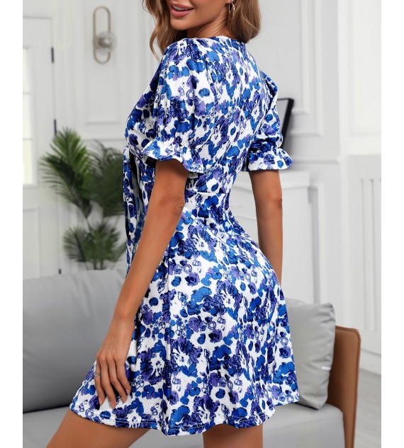 Floral Print Short Sleeve Kd Design Cutout Dress