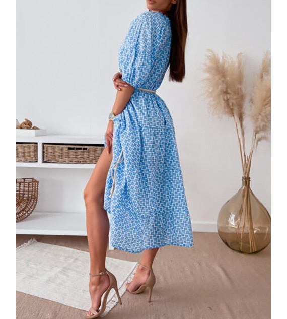 Lantern Sleeve Graphic Print Casual Dress