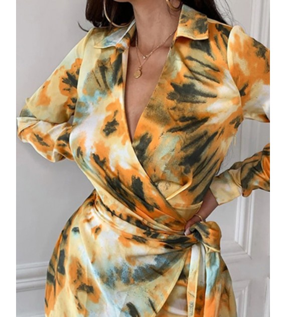 Tie Dye Wrap Tie Side Mini Dress