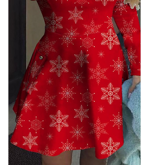 Christmas Snowflake Print Zip Decor Dress1