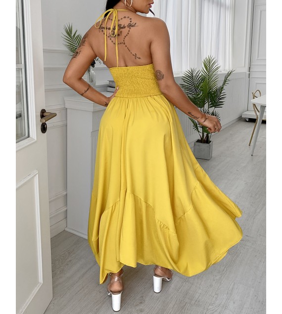 Plain Sleeveless Ruched Maxi Dress