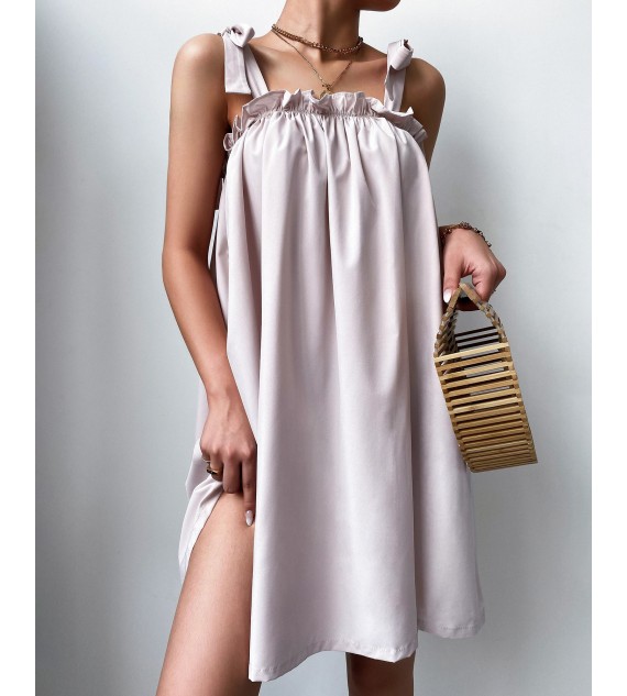 Tied Detail Frill Hem Square Neck Casual Tank Dress