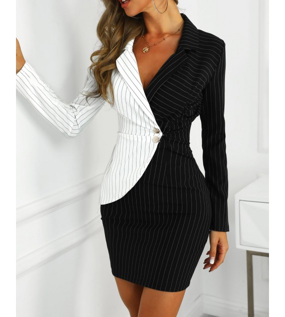 Contrast Color Striped rt Blazer Dress