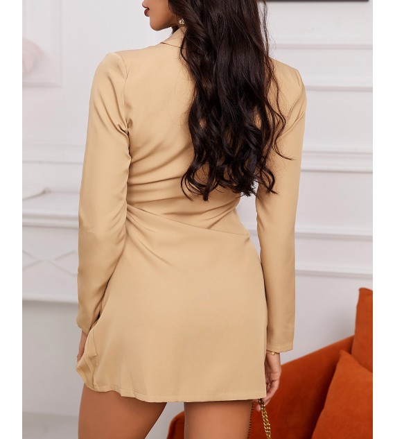 Solid Tie Detail Ruched Blazer Dress