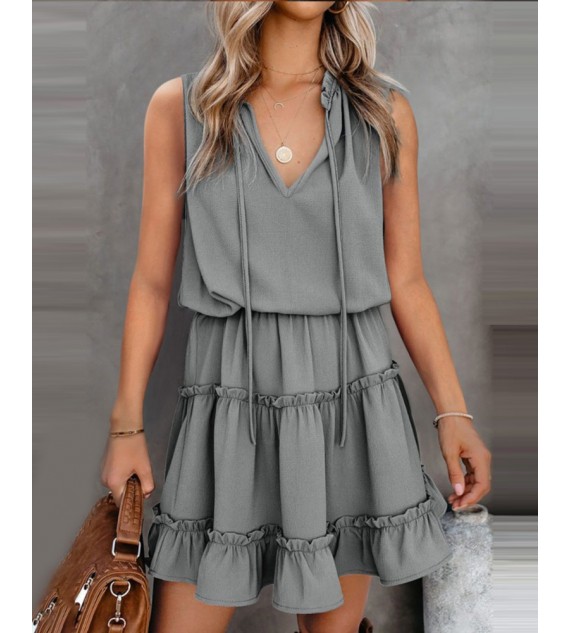 Frill Hem V neck Sleeveless Casual Dress