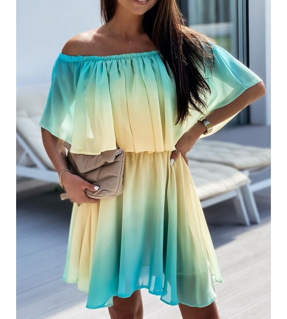 Off Shoulder Ombre Color Ruffles Casual Dress