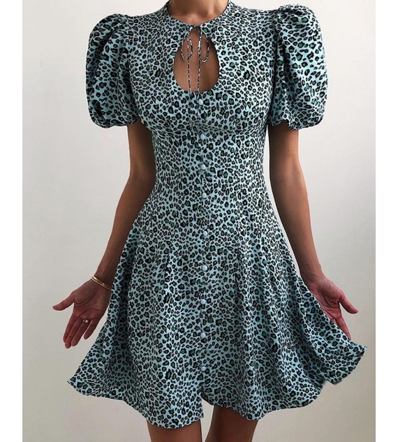 Leopard Short Sleeve Loose Mini Dress