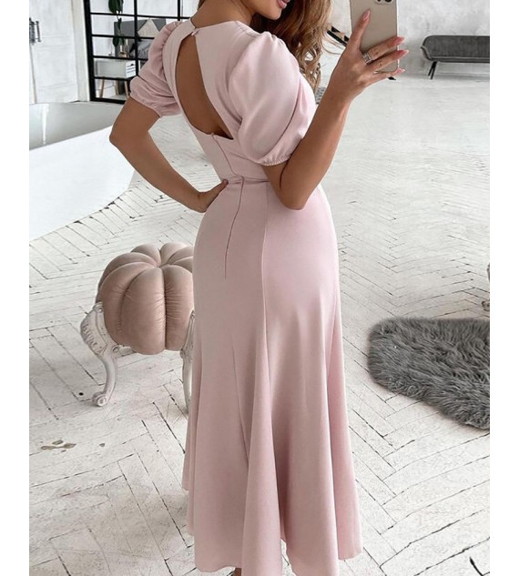 Short Sleeve Backless Ruched Casual Dress