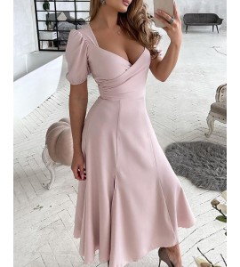 Short Sleeve Backless Ruched Casual Dress
