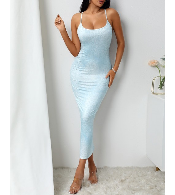 Cheetah Print Crisscross Backless Maxi Dress