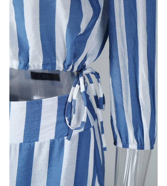 Striped Off Shoulder Top & Ruffles Skirt Sets