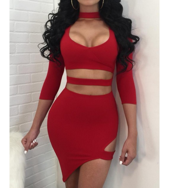 Choker Cut Out Irregular Bodycon Dress