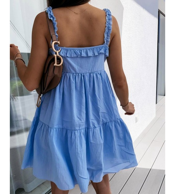 U-Neck Ruffle Trim A-line Casual Dress