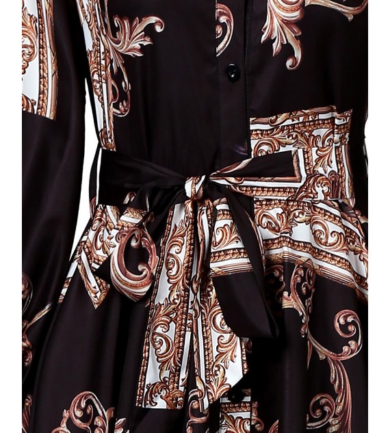 Baroque Print Lantern Sleeve Maxi Dress