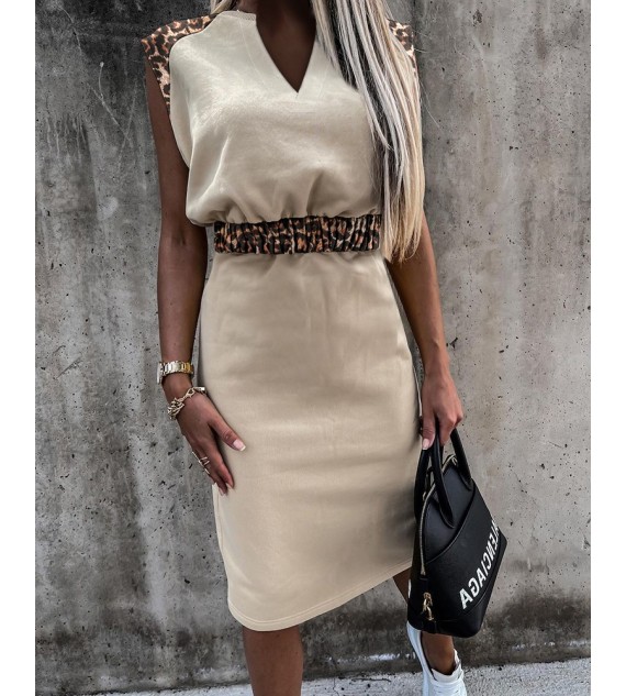 Leopard Print V-Neck Patchwork Dress