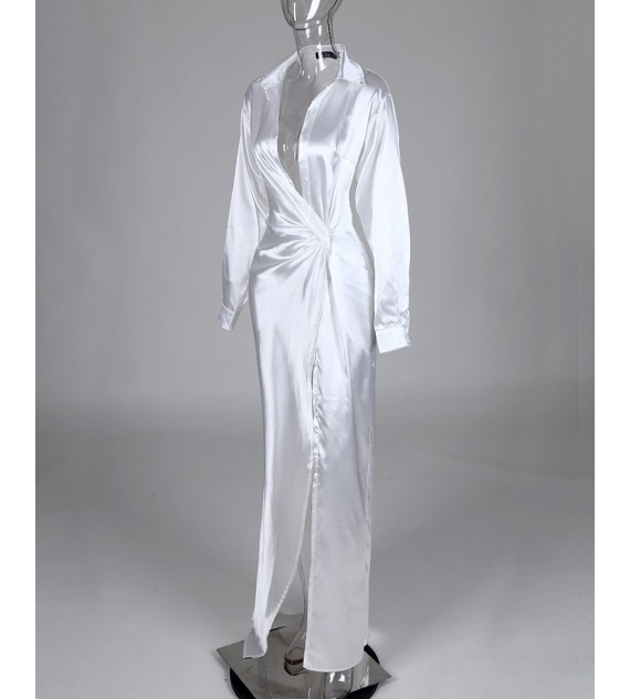 Solid Twisted Design High Slit Maxi Dress