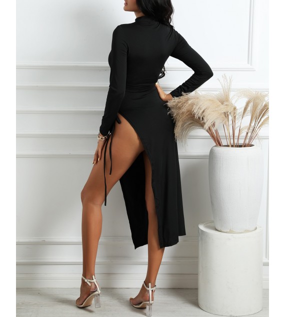 Drawstring Cutout High Slit Maxi Dress