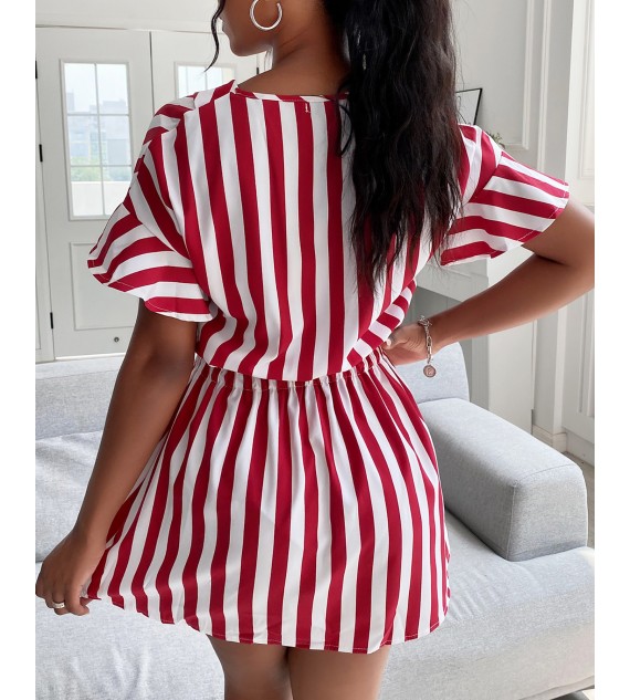 Striped Color Ruffles Shirt Dress