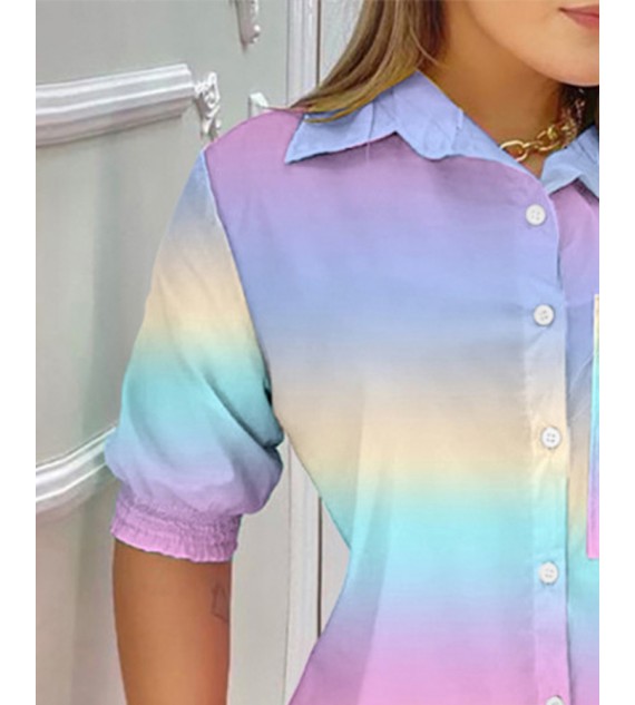 Color Pocket Design Buttoned Shirt Dress