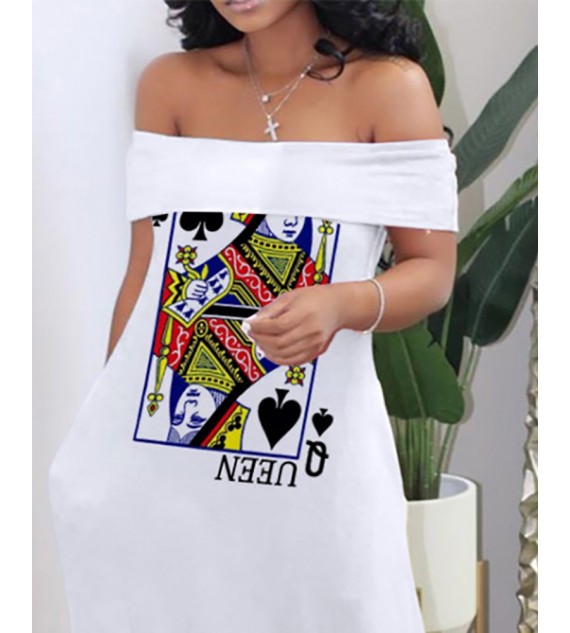 Graphic Print Off Shoulder Casual Maxi Dress
