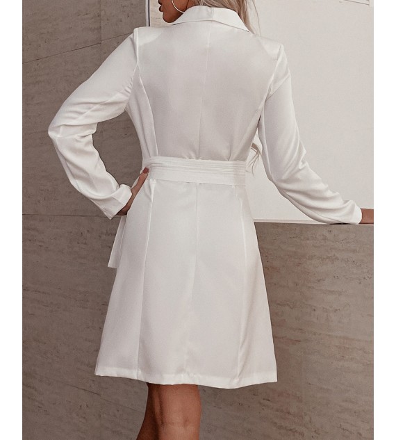 Solid Color Wrap Hem Belted Blazer Dress