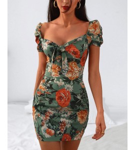 Floral Square Neck Tie Front Dress