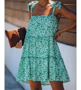 Floral Print Tie Strap Tiered Cami Dress