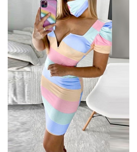 Striped Notched Neck Bodycon Dress
