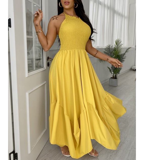 Plain Sleeveless Ruched Maxi Dress