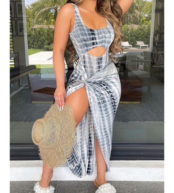 Tie Dye Sleeveless Cut-out Midi Sit Dress