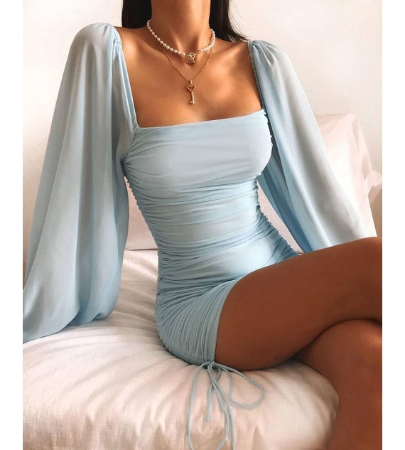 Short Mini Dress Long Sleeve Solid Color Fall ng Off Shoulder Elegant Sexy Lantern Sleeve