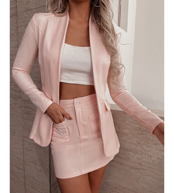 Long Sleeve Blazer Coat & Pockets Skirt Set
