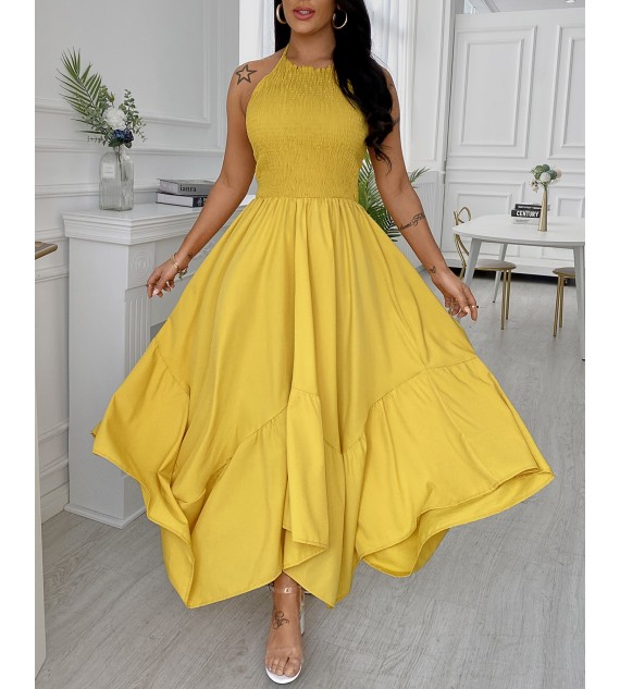 Plain Sleeveless Ruched Maxi Dress